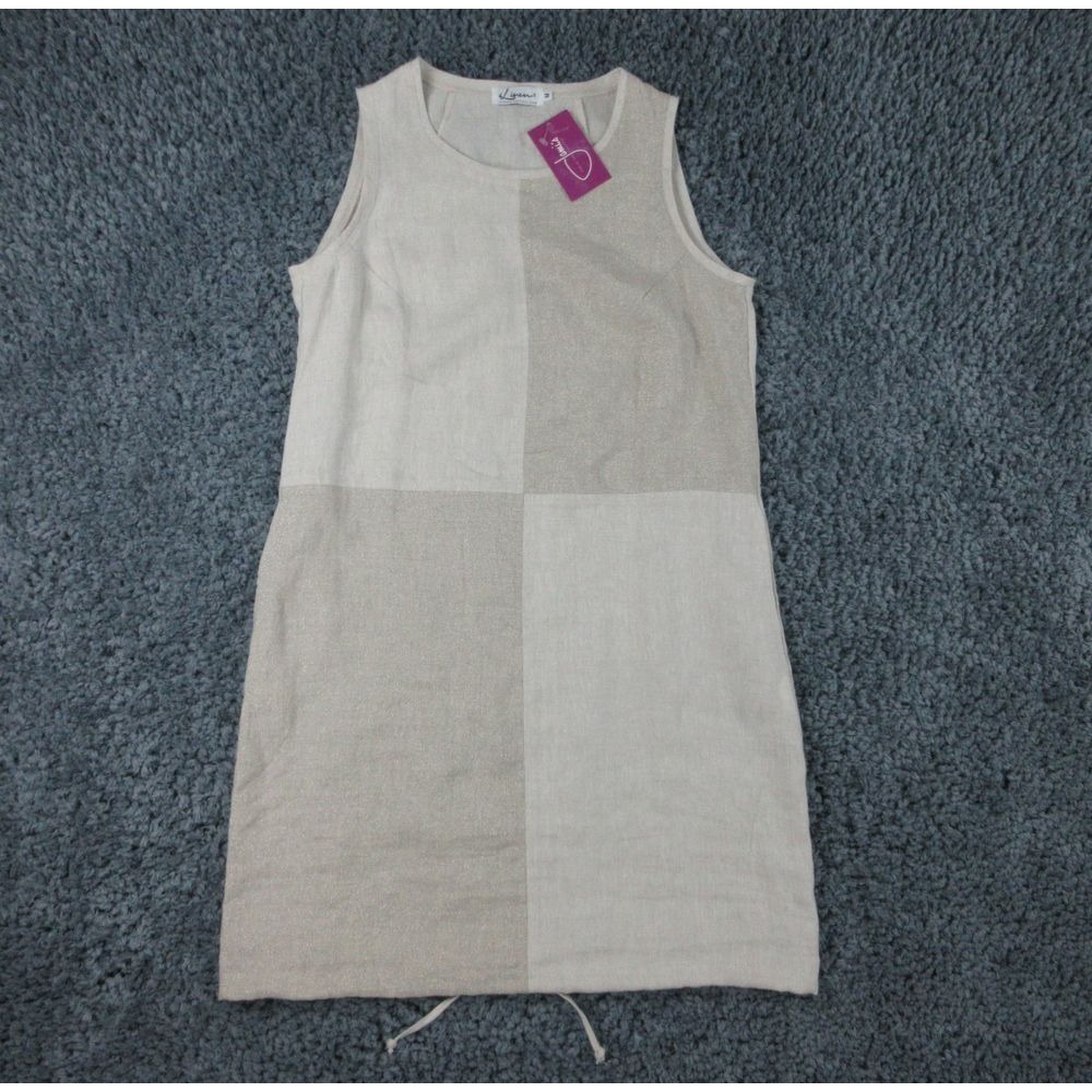 iLinen Dress Womens Medium Beige Natural Linen Pockets Drawstring Hem NWT